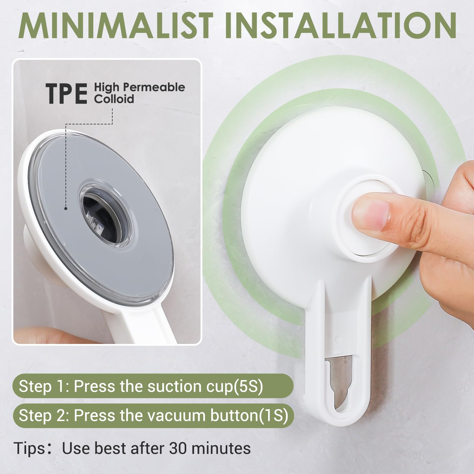 Luxear Suction Cup Towel Bar, 24 Inch Adhesive Bathroom Towel Bar, No Drill Hand Towel Holder With 5 Sliding Hooks, Wall Mounted